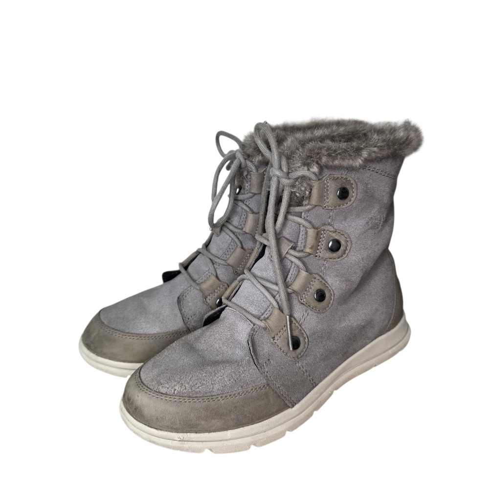 Sorel Winter Boots Womens 9.5 Gray Suede Faux Fur Lace Up Snow Boots Outdoor